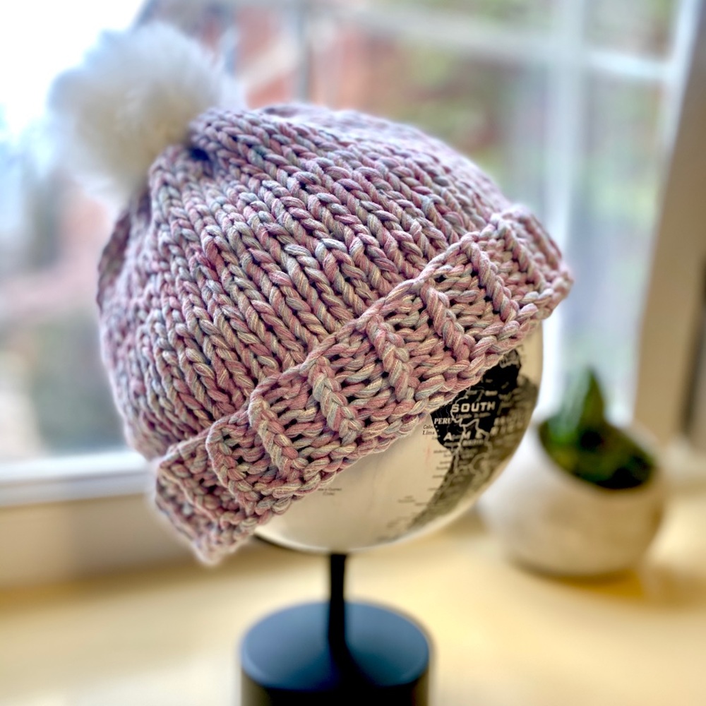 Winter Hat Soft Light Purple Knit with Pom Pom
